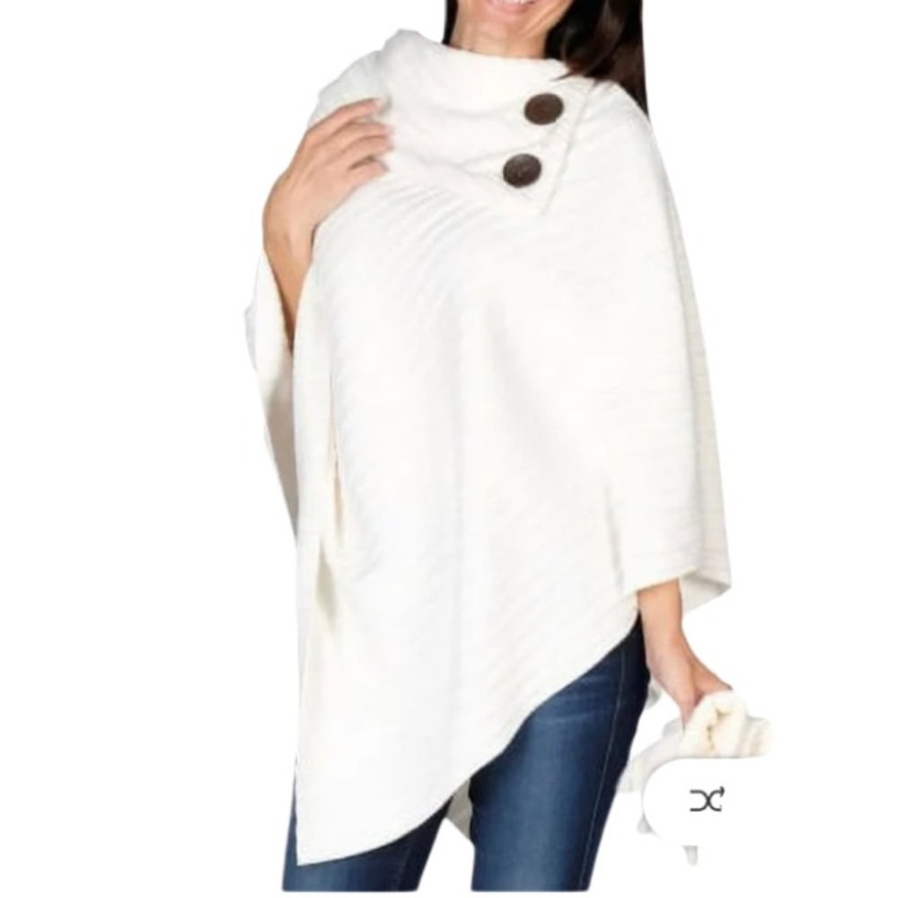 WOMEN’S SHAWL PLEATED FLEECE PONCHO ONE SIZE WINTER WHITE WILL FIT MOST SIZES - Picture 2 of 12